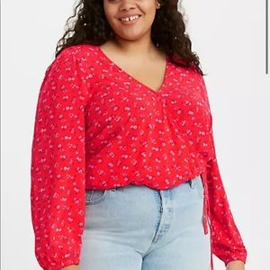 Levi’s Gabi Blouse Poppy Red Floral Side Tie Long Sleeve Top Size 3X - NWT